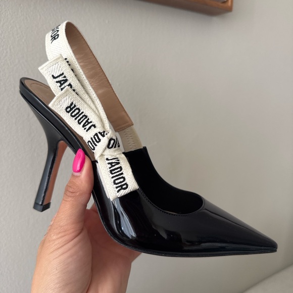 Dior Shoes - Dior Black Patent Leather Slingback Heels